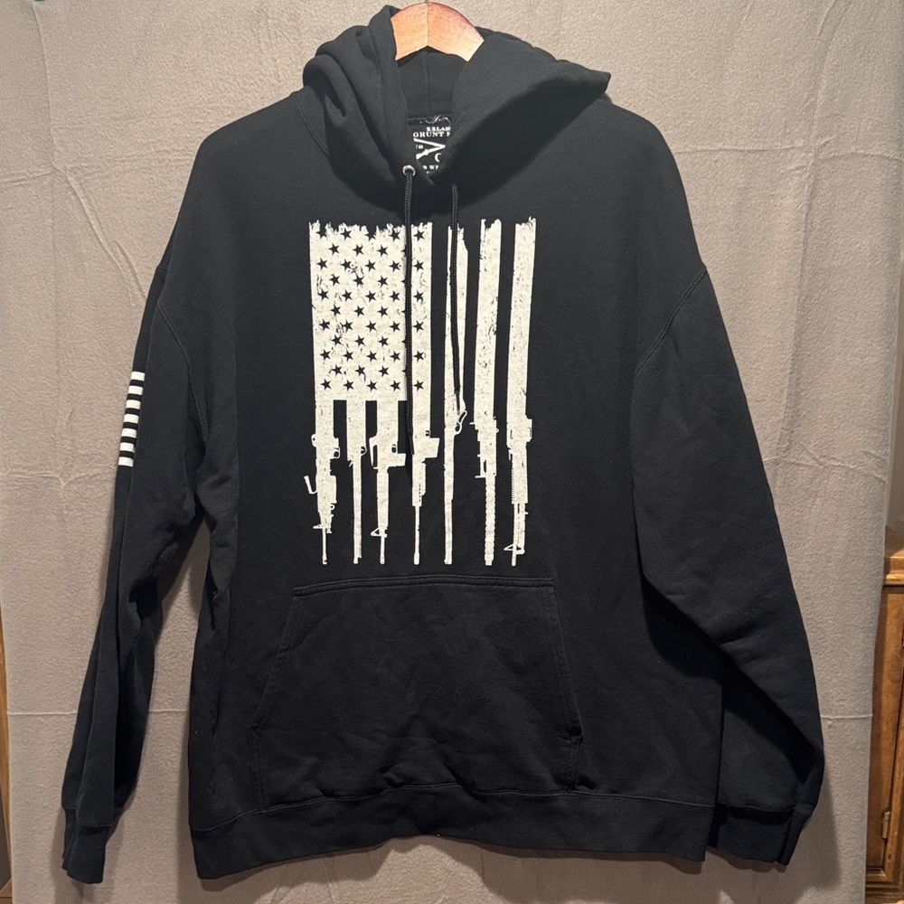 Grunt Style Black Hoodie with White Flag Graphic